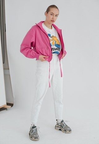 VINTAGE 80S CROP ZIP UP POCKETED JACKET IN PURPLE XS
