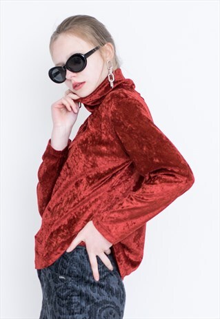 VINTAGE RED VELVET RETRO TURTLE NECK SWEATER