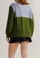 VINTAGE NORDIC GREEN& GREY ROUNDNECK WOOL JUMPER UNISEX L