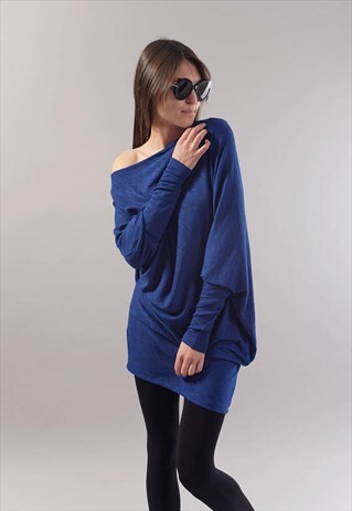 LOOSE BLUE BLOUSE/OVERSIZE TOP/LIGHT KNIT SWEATER/F1746