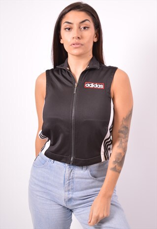 VINTAGE ADIDAS TRACKSUIT TOP JACKET SLEEVELESS BLACK