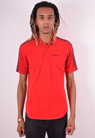 ADIDAS MENS VINTAGE POLO SHIRT MEDIUM RED 90S