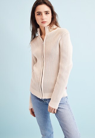 90'S RETRO NEUTRAL KNIT GRUNGE RIBBED TEEN CARDIGAN TOP