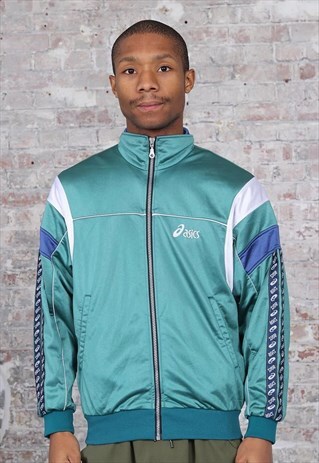 VINTAGE ASICS TAPE LOGO TRACK JACKET GREEN