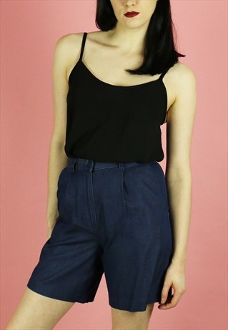 VINTAGE DARK BLUE DENIM TAILORED HIGH WAIST SHORTS INDIGO