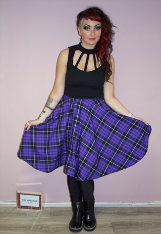 BOHO PURPLE TARTAN HANDMADE MIDI SKIRT
