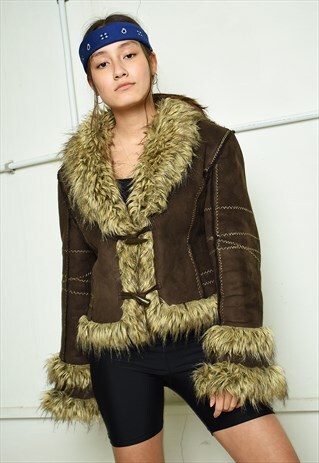 Y2K RETRO FAUX FUR & FAUX SUEDE SHEARLING SHERPA JACKET