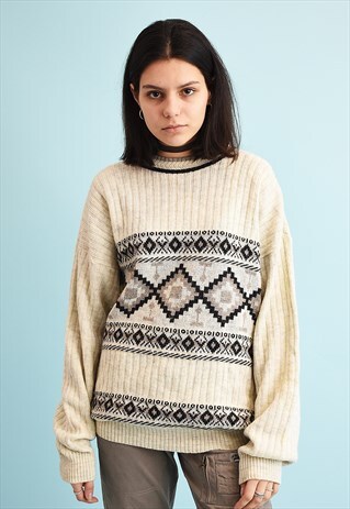 90'S RETRO FAIR ISLE PATTERN OVERSIZED DADS KNIT JUMPER