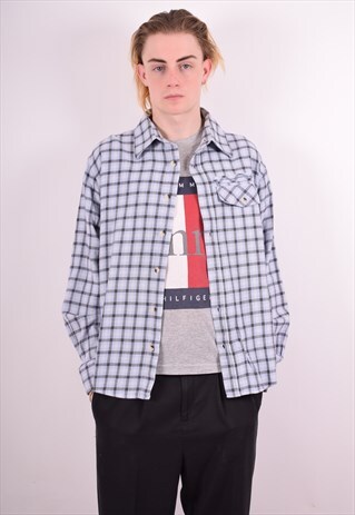 MENS VINTAGE FLANNEL SHIRT LARGE BLUE 90S