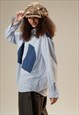 PATCHWORK SHIRT LONG SLEEVE UTILITY BLOUSE GORPCORE TOP BLUE