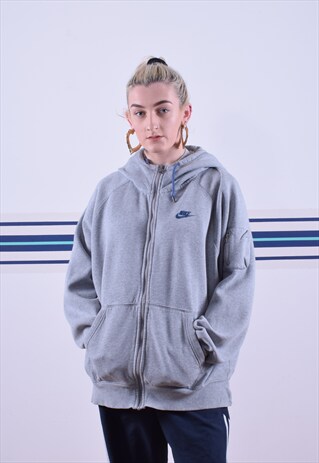 GREY NIKE EMBROIDERED ZIP-UP HOODIE