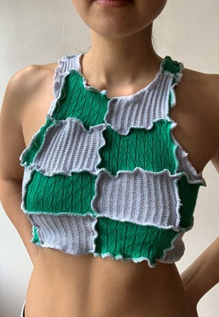 REWORKED PASTEL OVERLOOKED PATCHWORK CROP TANK TOP SIZE S