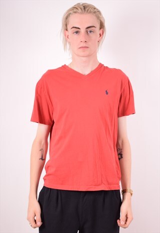 POLO RALPH LAUREN MENS VINTAGE T-SHIRT TOP MEDIUM RED 90S