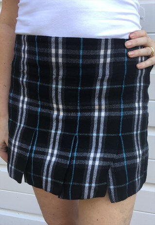 WOMENS BURBERRY SKIRT BLUE NOVA CHECK HIPSTER PLEATED SKIRT