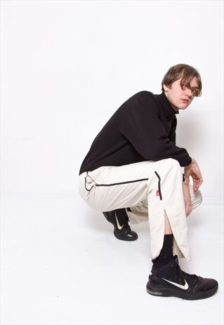 VINTAGE 90S REEBOK CREAM TRACK PANTS ID:7185