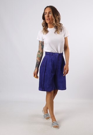 HIGH WAISTED SUEDE LEATHER SHORTS BOHEMIAN UK 8 - 10 (H7CV)