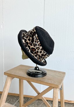 Vintage 90s Grunge Black Cotrast Leo Pattern Bucket Hat
