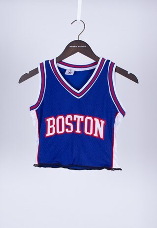 REMADE 90S BLUE SPORTS CROP TOP VEST BASKETBALL
