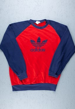 70s Adidas Red Colourblock Trefoil Logo Sweatshirt - B2389