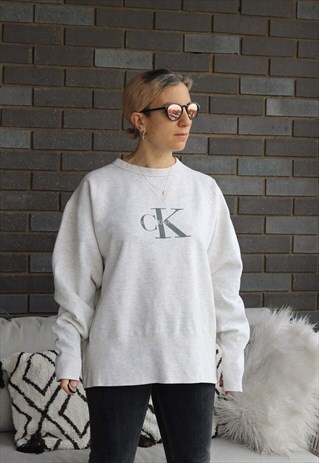 VINTAGE 1990S CREAM MARL CALVIN KLEIN SPELLOUT SWEATSHIRT