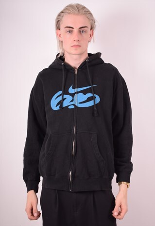 NIKE MENS VINTAGE HOODIE JACKET MEDIUM BLACK 90S