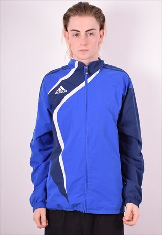 ADIDAS MENS VINTAGE TRACKSUIT TOP JACKET LARGE BLUE 90S