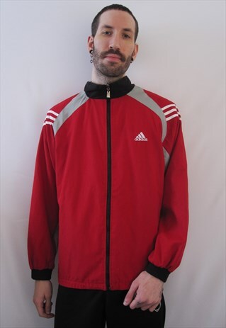 VINTAGE ADIDAS RED / BLACK REVERSIBLE JACKET WINDBREAKER