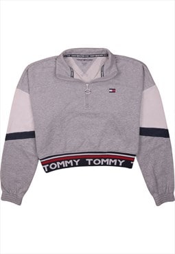 Tommy Hilfiger 90's Crop Quater Zip Sweatshirt Small Grey