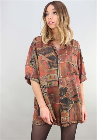 VINTAGE 80S 90S OVERSIZED SHORT SLEEVE PATTERNED SHIRT