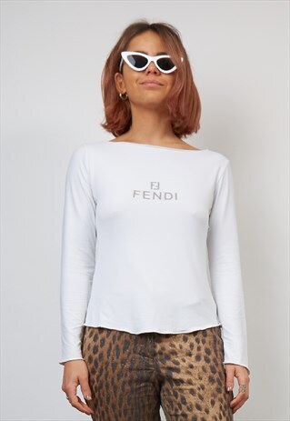 VINTAGE 90'S FENDI SILVER LOGO WHITE TOP