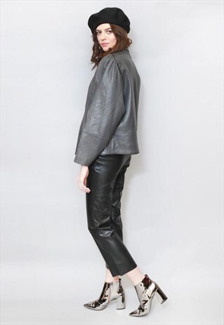 VINTAGE 1980'S CHARCOAL GREY LEATHER JACKET