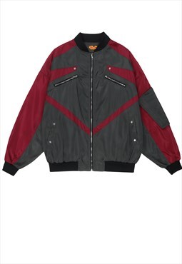 Gorpcore varsity jacket grunge punk bomber in grey red