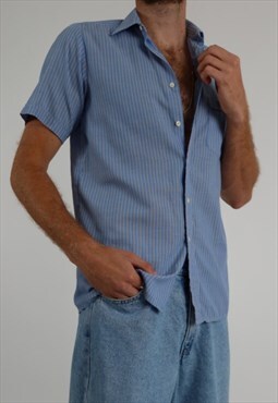 Vintage short sleeve slim shirt in blue and white stripe