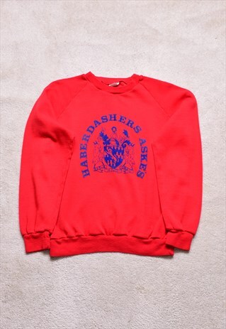 WOMEN'S VINTAGE 80S/90S RED SCHOOL PRINT SWEATER