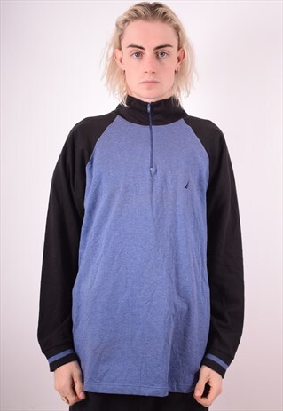 NAUTICA MENS VINTAGE SWEATSHIRT JUMPER LARGE BLUE 90S