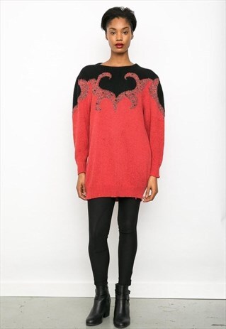 80'S OVERSIZED RED & BLACK KNITTED JUMPER