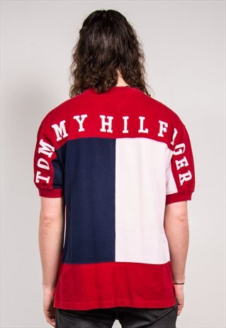 VINTAGE 90'S RED TOMMY HILFIGER LOGO T-SHIRT