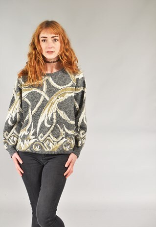 VINTAGE CHARCOAL KNITTED PATTERNED JUMPER