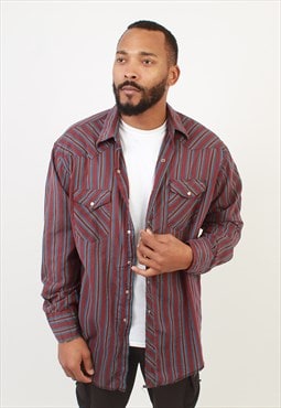 Vintage Wrangler Burgundy Striped Western Shirt