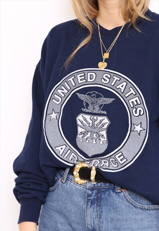 VINTAGE 90S BLUE USA AIR FORCE SWEATER JUMPER