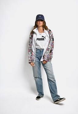 Vintage floral windbreaker white multi 80s 90s jacket