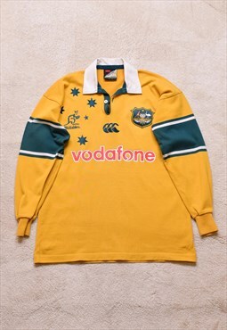 Vintage 2000-2002 Canterbury Wallabies Yellow Rugby Polo Top