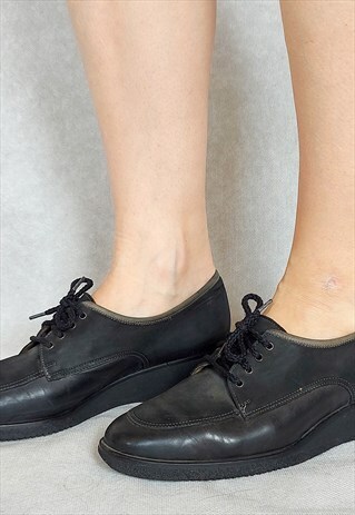 Vintage Schneider Black Leather and Suede Shoes, 80s Black 
