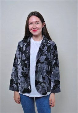 Vintage velvet blazer, 90's flowers formal jacket - MEDIUM