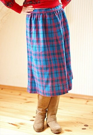 BRIGHT BLUE AND RED CHECKED SKIRT