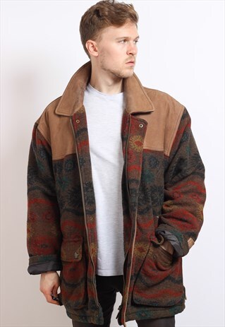 VINTAGE AZTEC NAVAJO FLEECE LINED JACKET