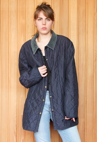 VINTAGE 1990S BARBOUR NAVY BLUE QUILTED COAT