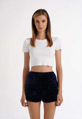 NAVY VELVET PAJAMA SHORT WITH ELASTIC BAND
