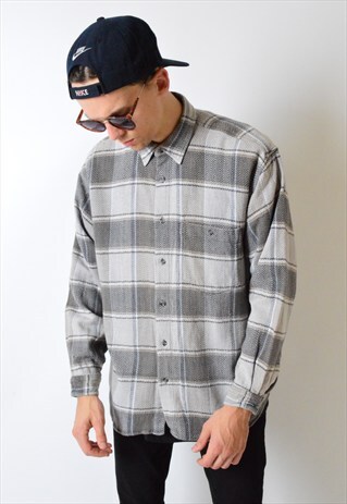 VINTAGE 90S GREY CHECK GRUNGE LONG SLEEVE SHIRT