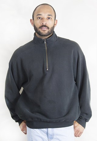 90S MINIMALIST HALF ZIP MOCKNECK FADED BLACK SWEATSHIRT XL